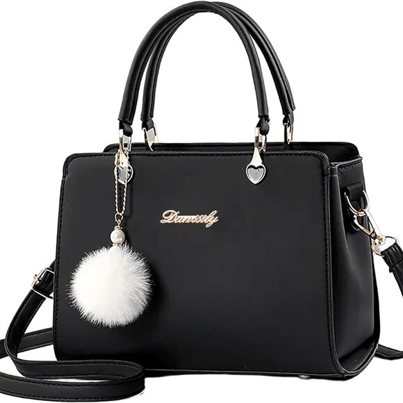 Elegant Women's Black Crossbody Satchel with Adjustable Strap & Spacious Storage - Picture 1 of 8